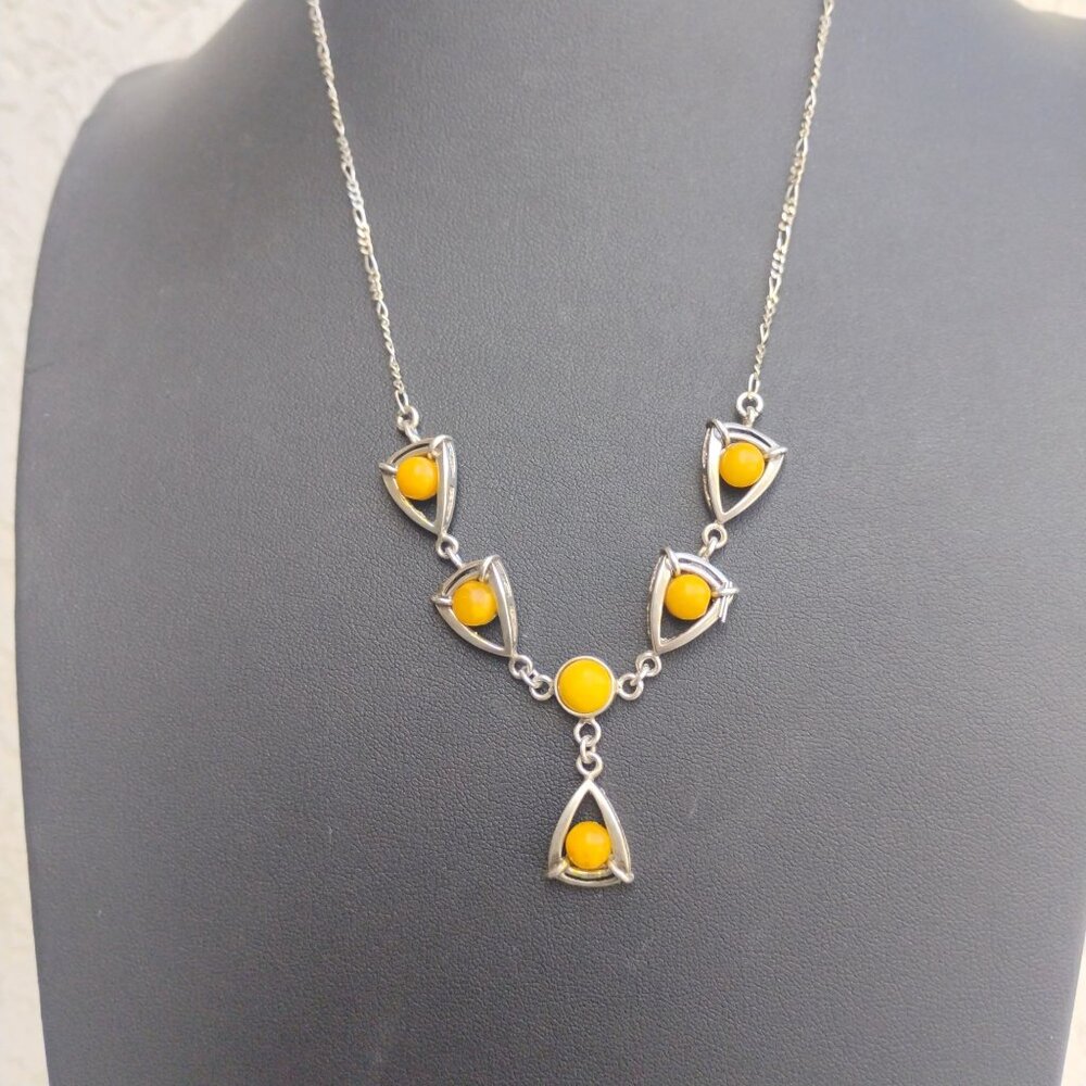 Vintage Baltic Yellow Egg Yolk Amber Sterling Silver Y-Drop Necklace 18" - Picture 2 of 9